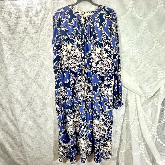 CLOSED Emily floral maxi kobalt long sleeve silk blend dress size L - Picture 9 of 11